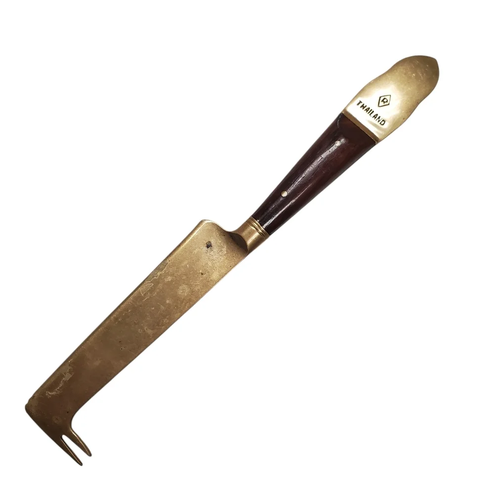 Vintage Siam Thailand Sitting Buddha Bronze & Wood Handle Cheese Knife/Pick